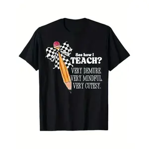 Cotton [Cutesy Teacher T-Shirt] 100%25 Cotton Very Cutesy Teacher Men Women T - Shirt, for Educators, S - XXXL, Black