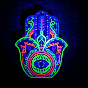 Hamsa Hand Vase, Blacklight-Reactive Hand-Painted Decor Piece