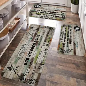 2/3pcs Kitchen Anti slip Carpet Floor Mat Set, Retro Wooden Printed Kitchen Anti fatigue Floor Mat, Soft and Comfortable Flannel Anti slip Kitchen Floor Mat for Kitchen, Laundry Room, Bathroom, Living Room, Decoration Floor Mat, Farmhouse Kitchen Rugs