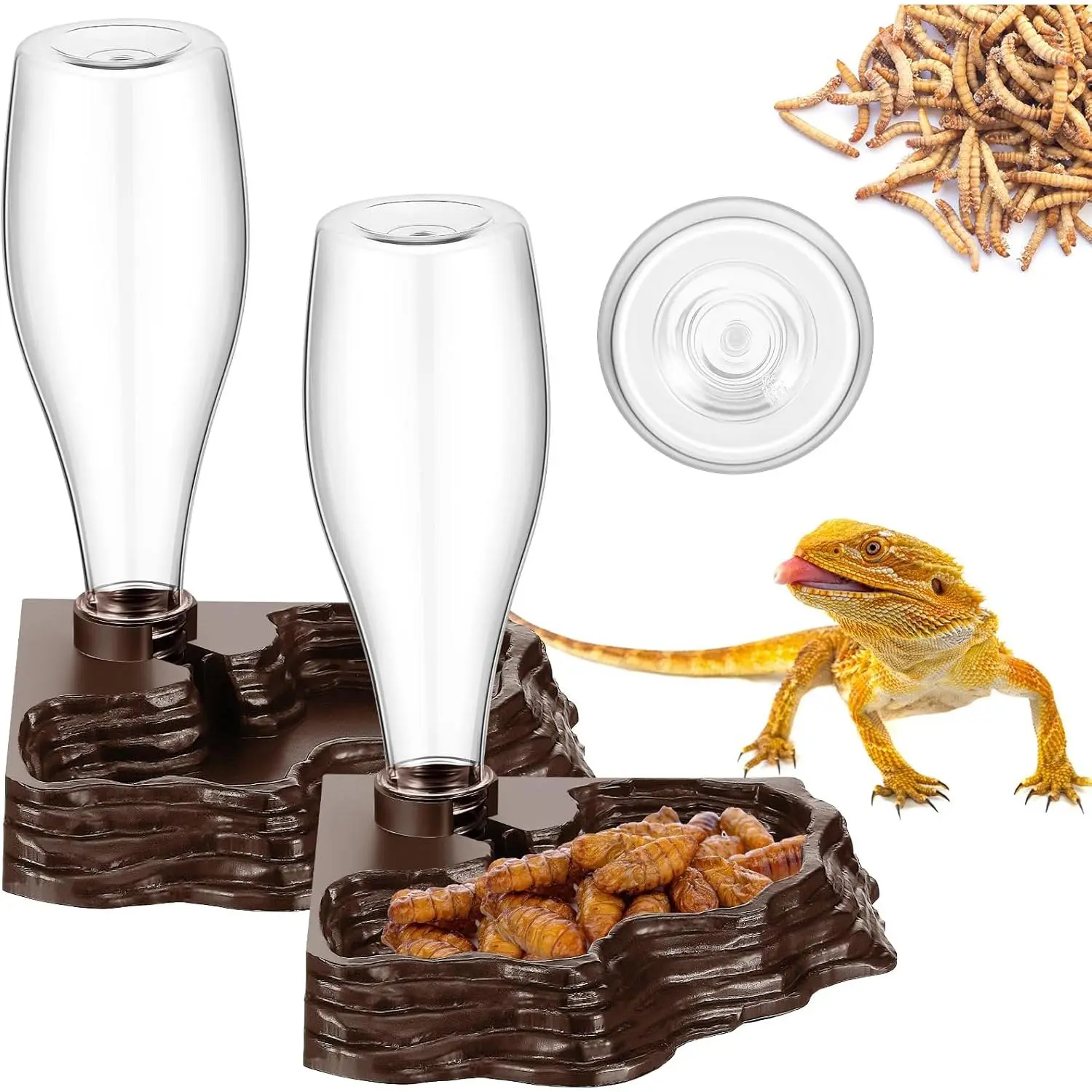 2 Pack Reptile Water Feeder Automatic Water Dispenser Waterer 13.5Oz Feeding Accessories Tank Lizards Waterer for Bearded Dragon Terrarium Turtle Tank Feeding Geckos Frog (Brown)