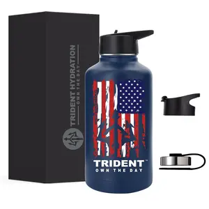 American Flag 64 oz Water Bottle, Reusable Water Bottle with Straw, Leak Proof Water Bottles, 64oz Insulated Water Bottle, Thermos Water Bottle - Retired Navy Vet Small Business (Dark Blue, 64 Oz)