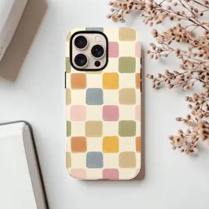 Mackenzie Childs Pastel Checkerboard iPhone Case, Color Block Retro Grid Tough Cover