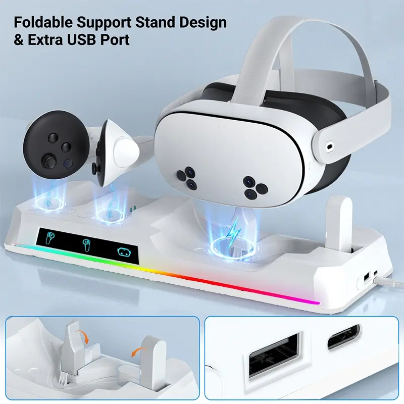 Quest 3s VR Headset & Controller Charger, Bright RGB Lights, Stylish Design, Aesthetic, Organizes Charging, Not Compatible with Quest 2, Electronic Gadgets, VR Accessories