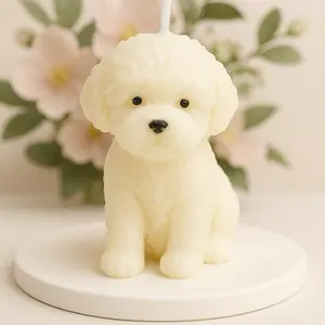 Candle Decorative de Perrito Maltés - Adorable White Bichon Frise Design for Home Decor and Gift Giving