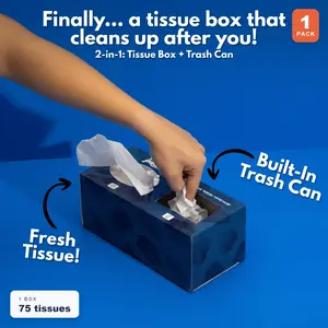 2 in 1 Tissue Box with Built-In Trash Compartment | Sick Day & Cold/Flu Essential | Bedside, Car, Office | 75 Tissues Per Box, 2-Ply