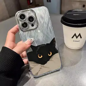 Adorable Black Cat Phone Case for iPhone 17 16 15 14 13 12 11 Pro Max Plus TPU Anti-drop Matte Back Cover Shockproof Protector Cellphone Casing