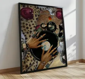 Black Girl Wall Poster, Fashion Girl Poster ,Leopard Poster, Vintage Music Record Player Print