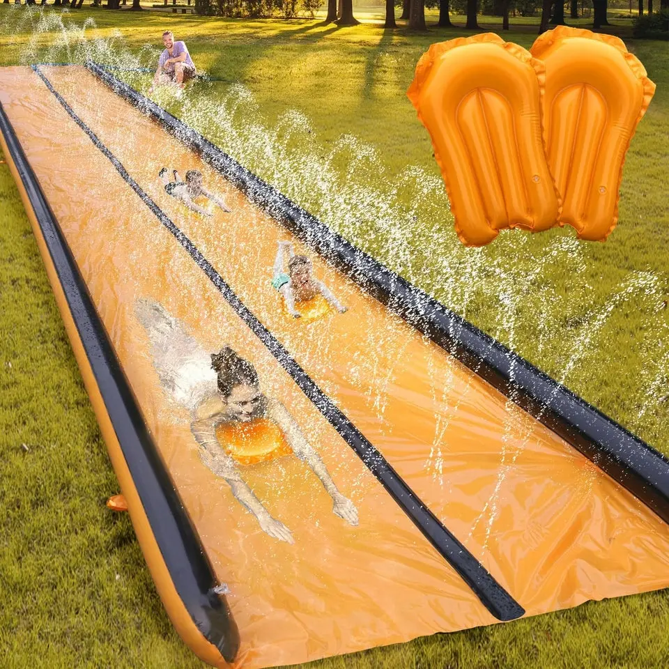 Slip and Water Slide for Kids and Adults Extra Long Water Slides for Backyard Build in Sprinkler with Two Bodyboards Heavy Duty Summer Outdoor Backyard Water Toys