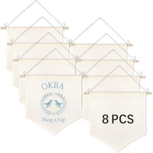 8 PCS Canvas Banners Wall Hanging Brooch Jewelry Storage Case Stand Enamel Pin Display, Sublimation blank Banner,Holder Earrings Necklace Pin Collection Organizer (30x36 beige Banners*8pcs)