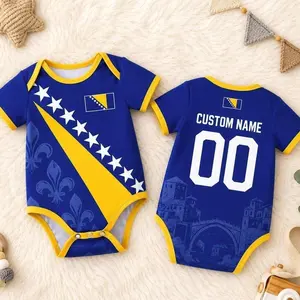 Personalized Bosnia Baby Soccer Bodysuit, Custom Name Number Football Onesie, Bosnia Flag Infant Outfit, Newborn Fan Gift