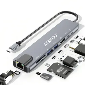 USB C HUB, 8 in 1 USB C Adapter with 4K HDMI, 100W PD, USB C Port, USB 3.0, RJ45 Ethernet, SD/TF Card Reader, Docking Station Compatible with MacBook Pro/Air USB C Laptops and Other Type C Devices Usb C Input Usb Port Gadget
