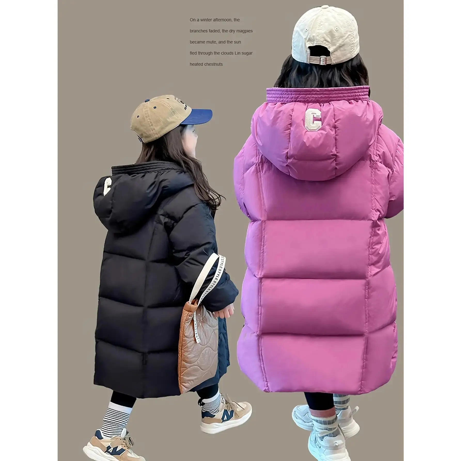 Unisex Kids' Polyester Windproof Coldproof Hooded Knee-Length Fluffy Casual Winter Snow Coat, 1-Piece Sports & Outdoor Outerwear-HAN