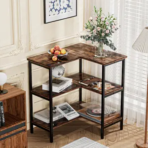 VECELO 3 Tier Corner Bookshelf Cabinet Table with Open Shelf, Multipurpose Display Bookcase Organizer Storage Stand, for Small Space Living Room Home Office Kitchen, Brown Spacesaving