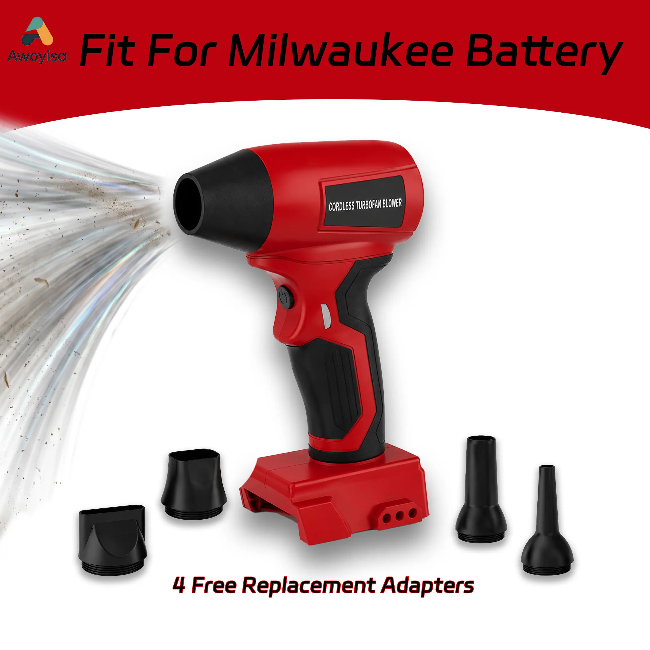 Awoyisa Cordless Brushless Pure Copper Motor Jet Fan - 200W & Above, 96000 RPM Adjustable Speed, Milwaukee M18 18V Battery Compatible, Brushless Drive, Automotive Cleaning Precision Digital Duster (Battery Not Included, Outdoor Inflation Capable) Turbo Ai
