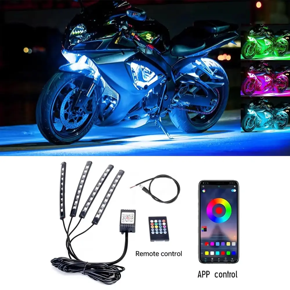 12V Motorcycle Led Light Multi-Color Adjustable Atmosphere Light Sound Control Decorative Neon Lamp Multifunctional Ambient Lights For Harley Yamaha Honda Kawasaki Suzuki