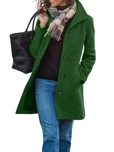 Chouyatou Women's Casual Thicken Wool Blend Stand Collar Single Breasted Pea Coat Womenswear Jackets Women's Elegant