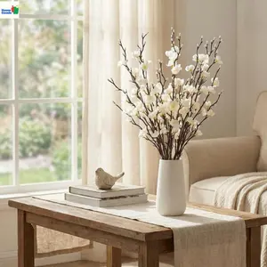 12pcs Artificial Branches Faux Plum & Silk Cherry Blossom Long Stems, Realistic Floral Decor, Home Design Decor, Ideal Valentine's Day Holiday Gift, Artificial Flower Bouquet Greenery, Decorative Flower Bouquets for Women, Room Decoration