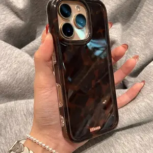 Autumn and winter retro black brown tortoiseshell tinfoil pattern mobile phone case is suitable for iphone16promax Apple 15 soft case 14 new 12pro all-inclusive 13Promax anti-drop protective case for women, the color will be  angles of product display