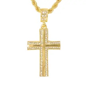Iced Medium Cross Pendant with 4mm Rope Chain 24"
