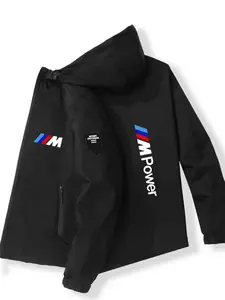 M Power Logo Hooded Jacket, Durable Polyester Fabric, Performance Car Emblem Design, Loose Fit, Fashionable Spring & Fall Essential