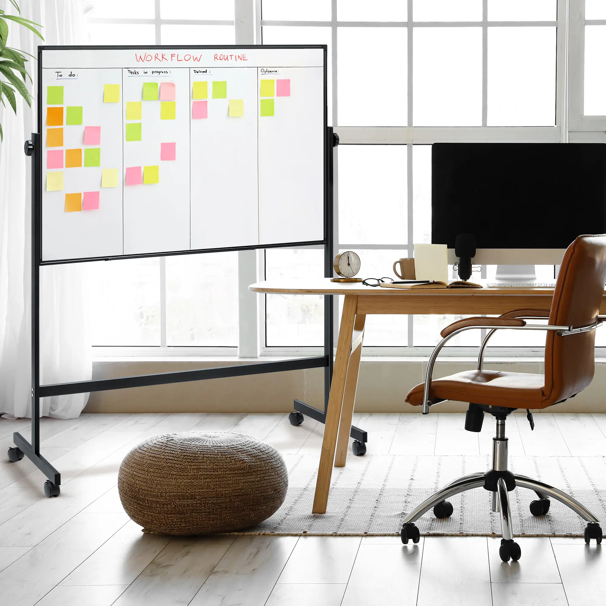 Rolling White Board on Wheels 48" x 32" Large Dry Erase Board with Stand for Home Office School Easy Install Strong Durable Double Sided Height Adjustable Flexible Mobile Use Wheels for Home Office Classroom