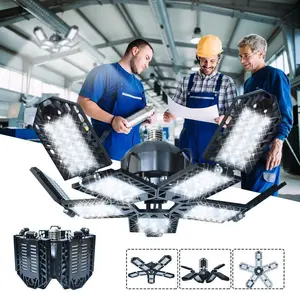 LED Garage Ceiling Light, Adjustable Bright LED Basement Light 10 Deformable Panels Shop Lights Screw in E26 E27 Bulb Socket