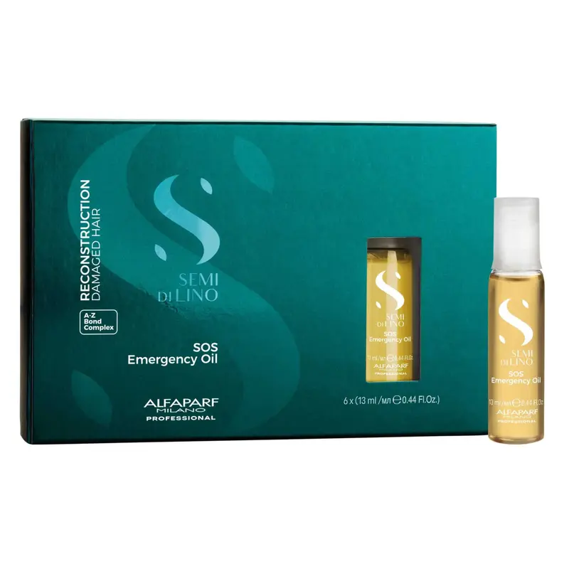 Alfaparf Milano Semi Di Lino Reconstruction Reparative SOS Emergency Oil Pack (6 pc x 13 ml/0.44 fl.oz) - Unisex Adults' Damaged Hair Treatment, Contains-Keratin, Fragrant, Strengthening, Hydrating for Breakage Fix, Bleached Hair