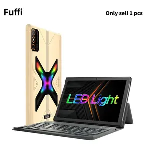 FUFFi LED illuminated tablet, 10.1-inch screen, 4+64GB RAM, eight core processor, 4G network, dual SIM dual standby, Android system, 2MP+5MP pixels, 5000mAh battery, stylish Android tablet with keyboard/stylus/mouse/leather case
