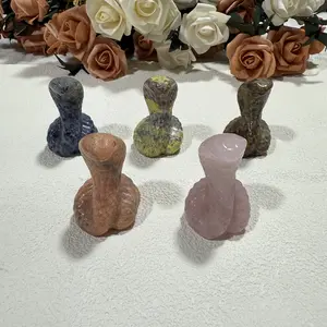 3 Count Natural Hand Animal Carved Different materials Snake Skull Crystal Snake Quartz Crystal Crystal Ornament Healing Crystal Home Decoration Crystal Gift Mineral Samples