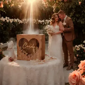 Wedding card box, wooden gift card box for wedding reception, transparent window, wedding envelope money card box for party graduation birthday baby baptism decoration