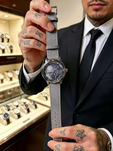 Meteorite Style Transparent Men's Mechanical Watch, Automatic Winding, Artistic Dial, Premium Leather Strap, Elegant Gift Box Packaging, Analog Watches