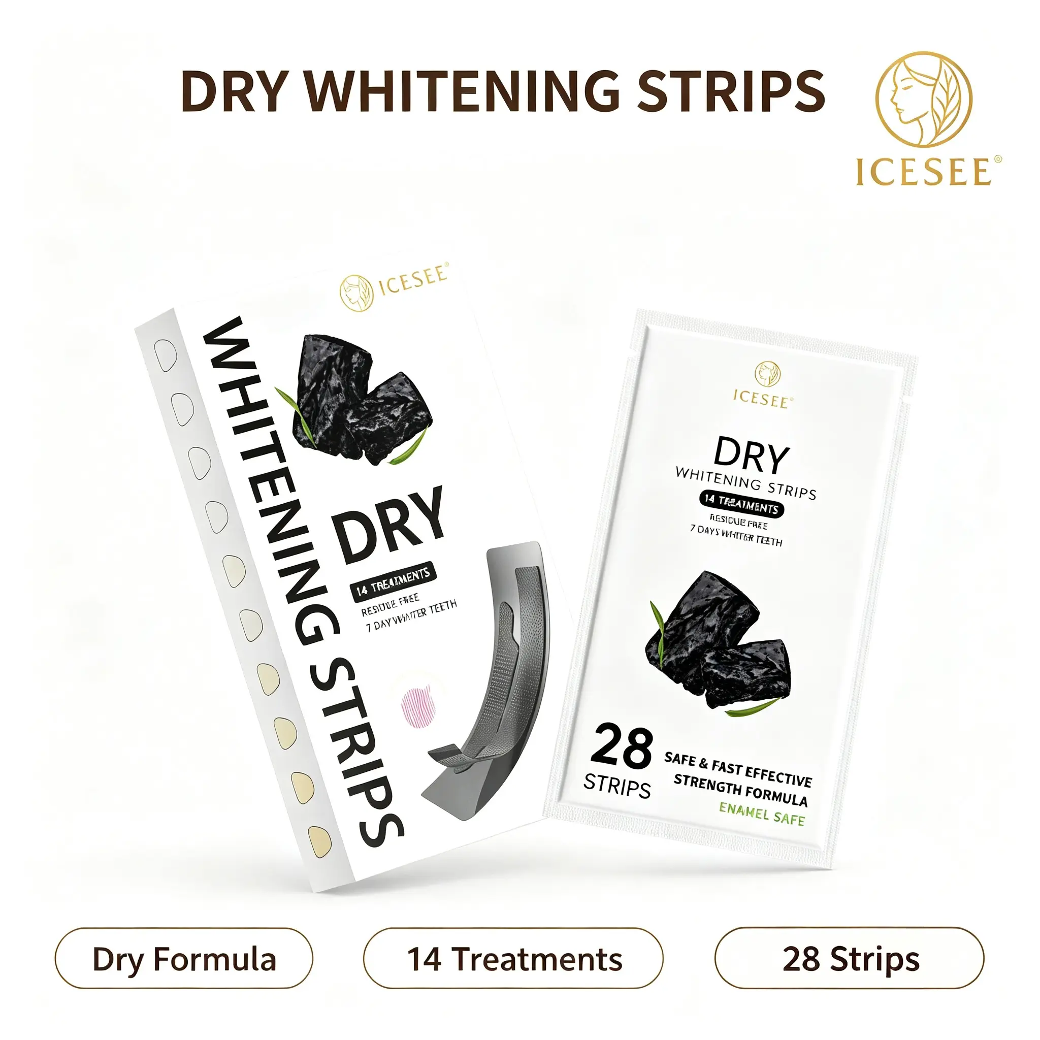 ICESEE Bamboo Charcoal Whitening Tablets -14 Day Dental Grade Brightening, Suitable for Sensitive Teeth with Dry Dental Patch, Gentle and Easy to Use, 28 Day Pack