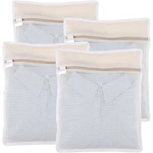 4Pcs Cotton Mesh Laundry Bags for Delicates, 12*16inch Breathable Laundry Mesh Wash Bags with Sturdy Zipper for Delicates, Clothes, Pants, Underwear, Bra, Socks (M)