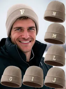 Men and Women Winter Knitted Beanie Hat, A-Z Letter Embroidered Beret Cap, Warm Comfortable Outdoor Activities, Hip Hop Snowboarding Style, Knit Hats