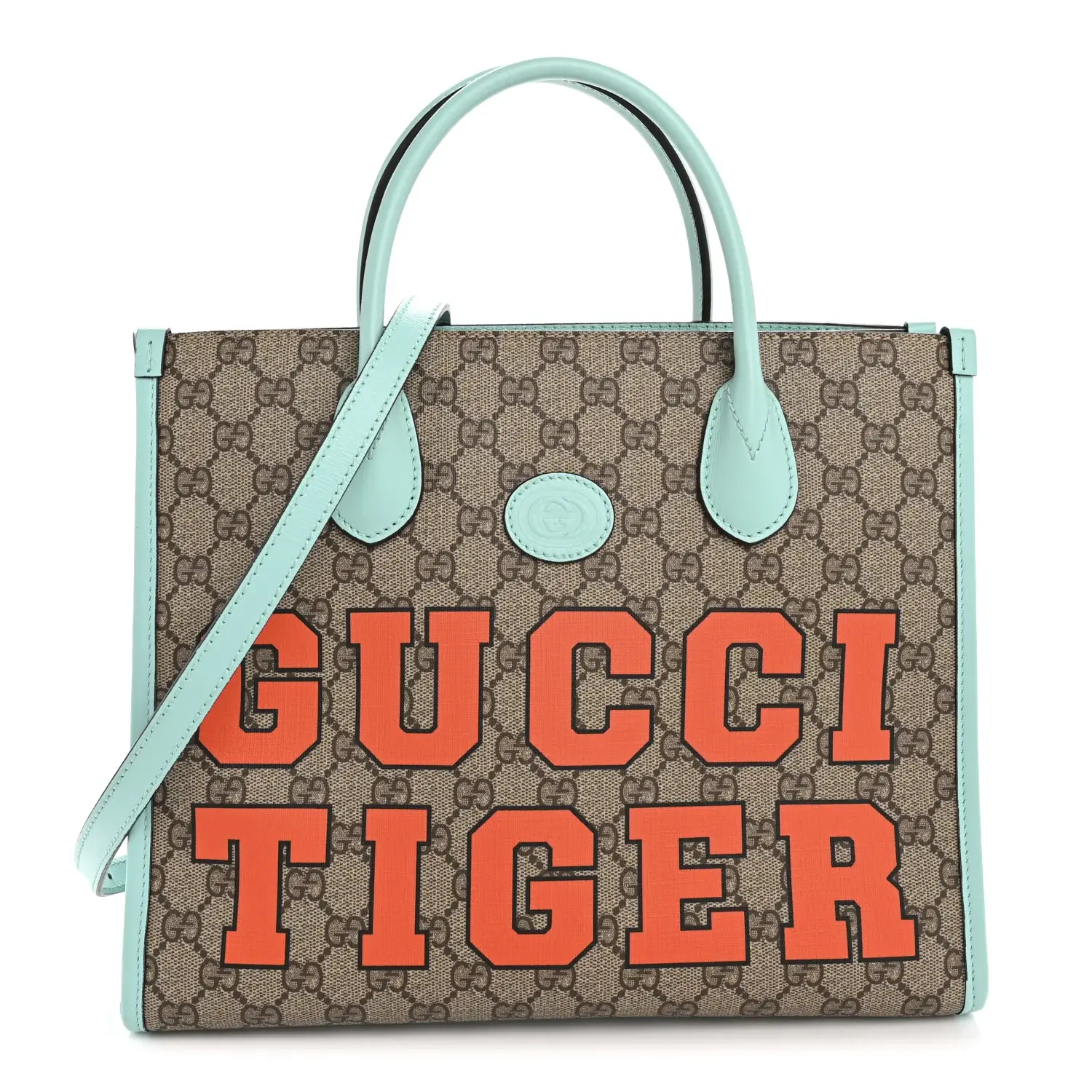 Pre-owned GUCCI Textured Dollar Calfskin Shoulder Bags GG Supreme Monogram Web Tiger Small Retro Interlocking G Tote Bag Multicolor