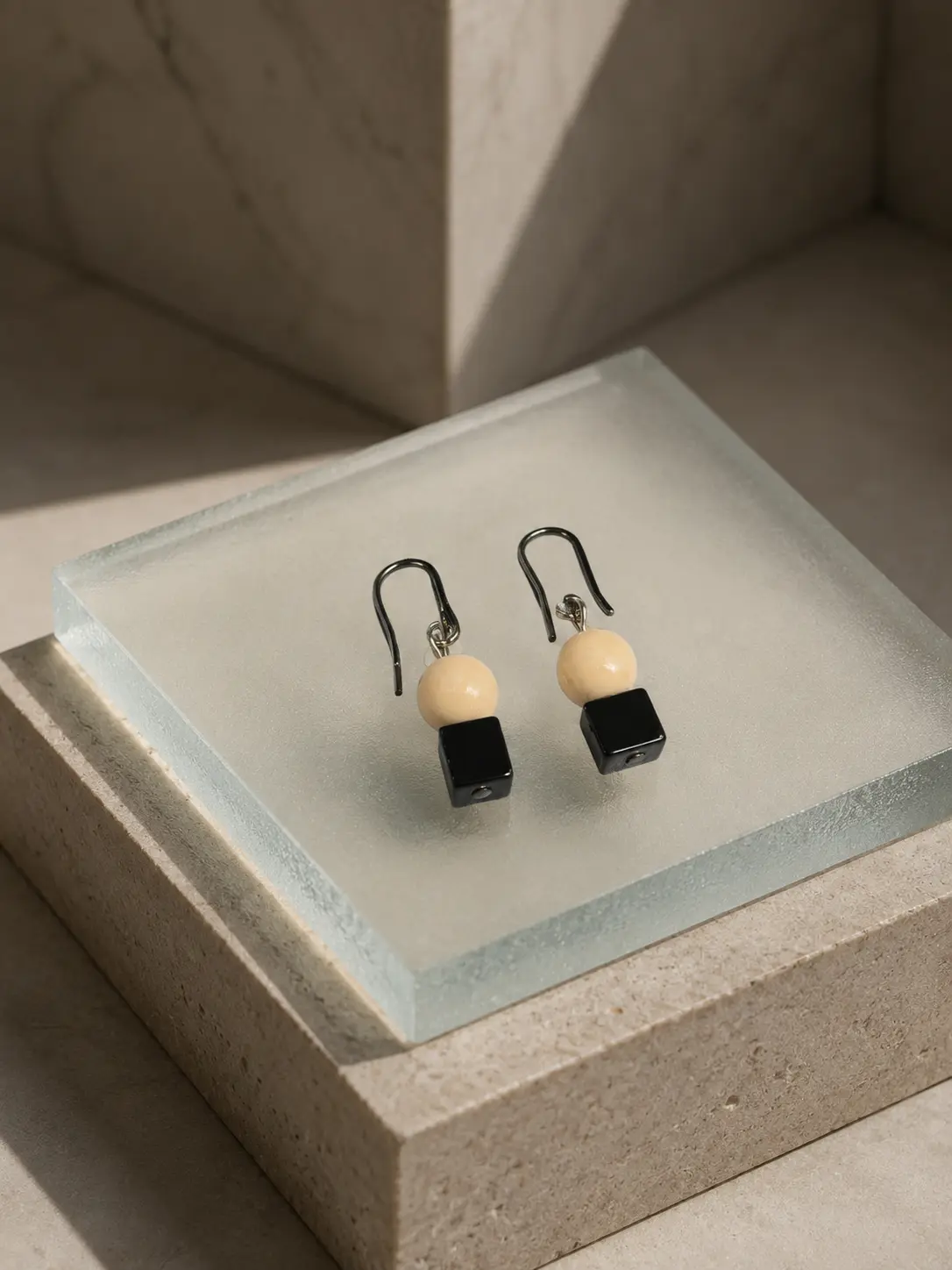 Geometric Contrast Drop Earrings