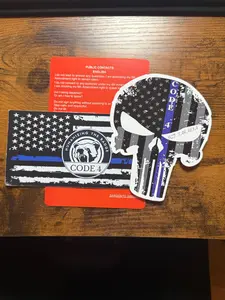 SGTO SARABIA Thin Blue Line Code 4 Decal Set – Waterproof Vinyl Police Support Stickers with Free Red Card & Skull Sticker