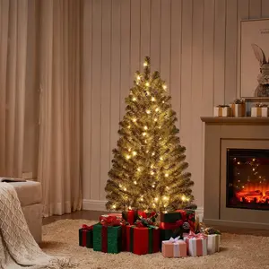 New One 4 Feet Christmas Tree with 100L Incandescent Clear Lights, UL Listed Lights, Artificial Everett Pine Christmas Tree Pre-lit, 207 Tips, Girth 27", Plastic Stand