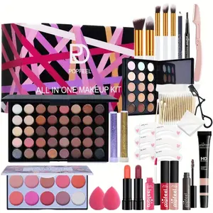 Makeup Bundle Box Cosmetic Lipsticks Eyeliner Eyebrow Pencil Blush Mascara Multicolor Eyeshadow Palettes Eyelash Curler Tool Set Long Lasting Beauty