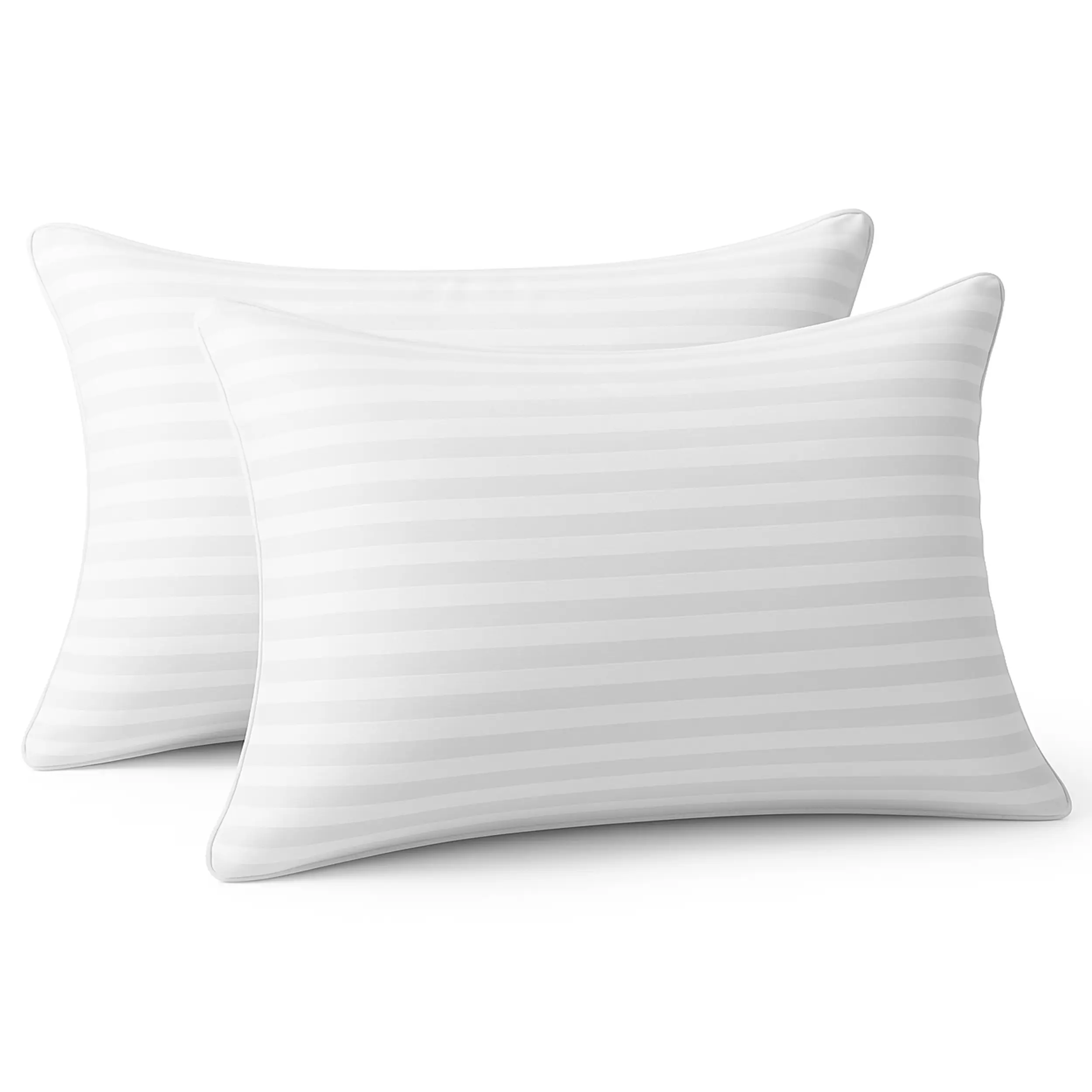 Lux Decor 2Pc Stripe Pillows - White Hotel Luxury Pillows - King & Queen Size- Cotton Pillows For Back, Stomach & Side Sleepers With Envelope Closure