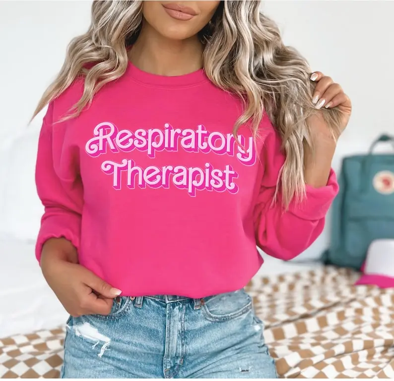 Hot Pink Respiratory Therapist Sweatshirt Cute RT Crewneck for Respiratory School Grad Gift RRT CRT Sweater Respiratory Therapy Love Shirt