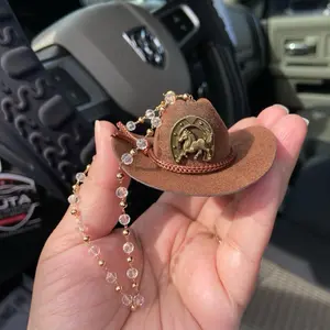Western Cowboy Sombrero with Horse and horseshoe pendant Car Decor , Rearview Mirror car accessories