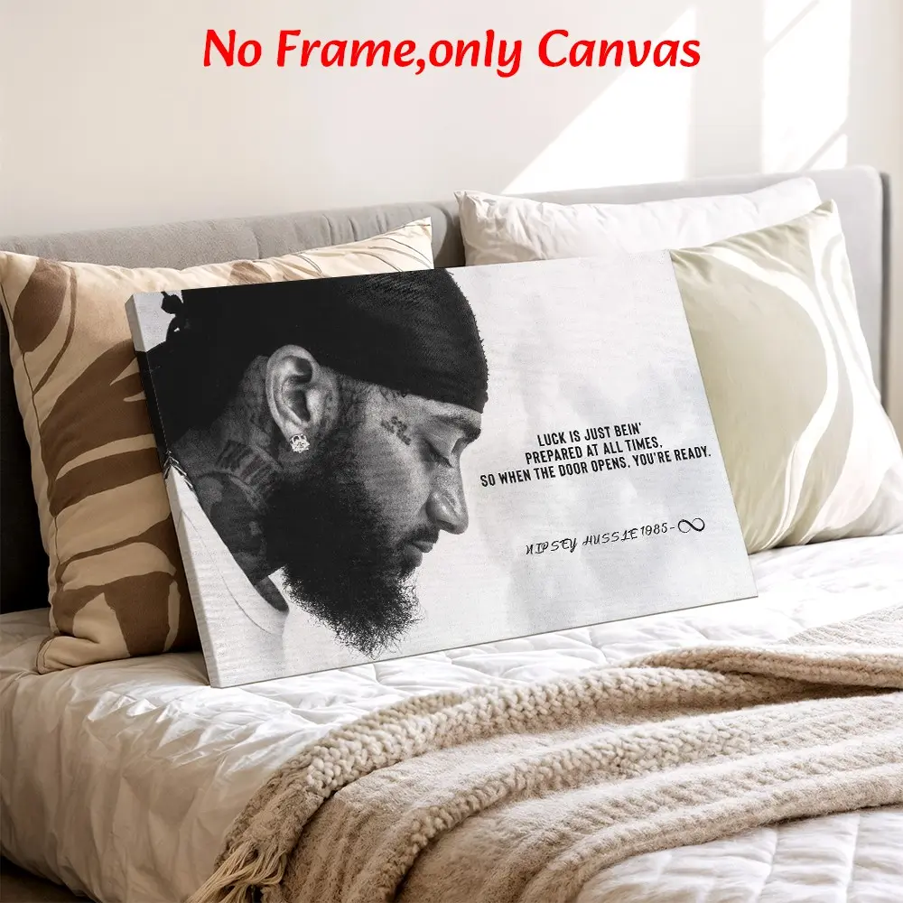 Modern Wall Art, Nipsey Hussle Luck Is Just Bein' Prepared Portrait Poster, Inspirational Entrepreneur Printing, Black And White Canvas Decoration, Office & Living Room Aesthetic, Perfect Housewarming Gift, Framed, Canvas Prints