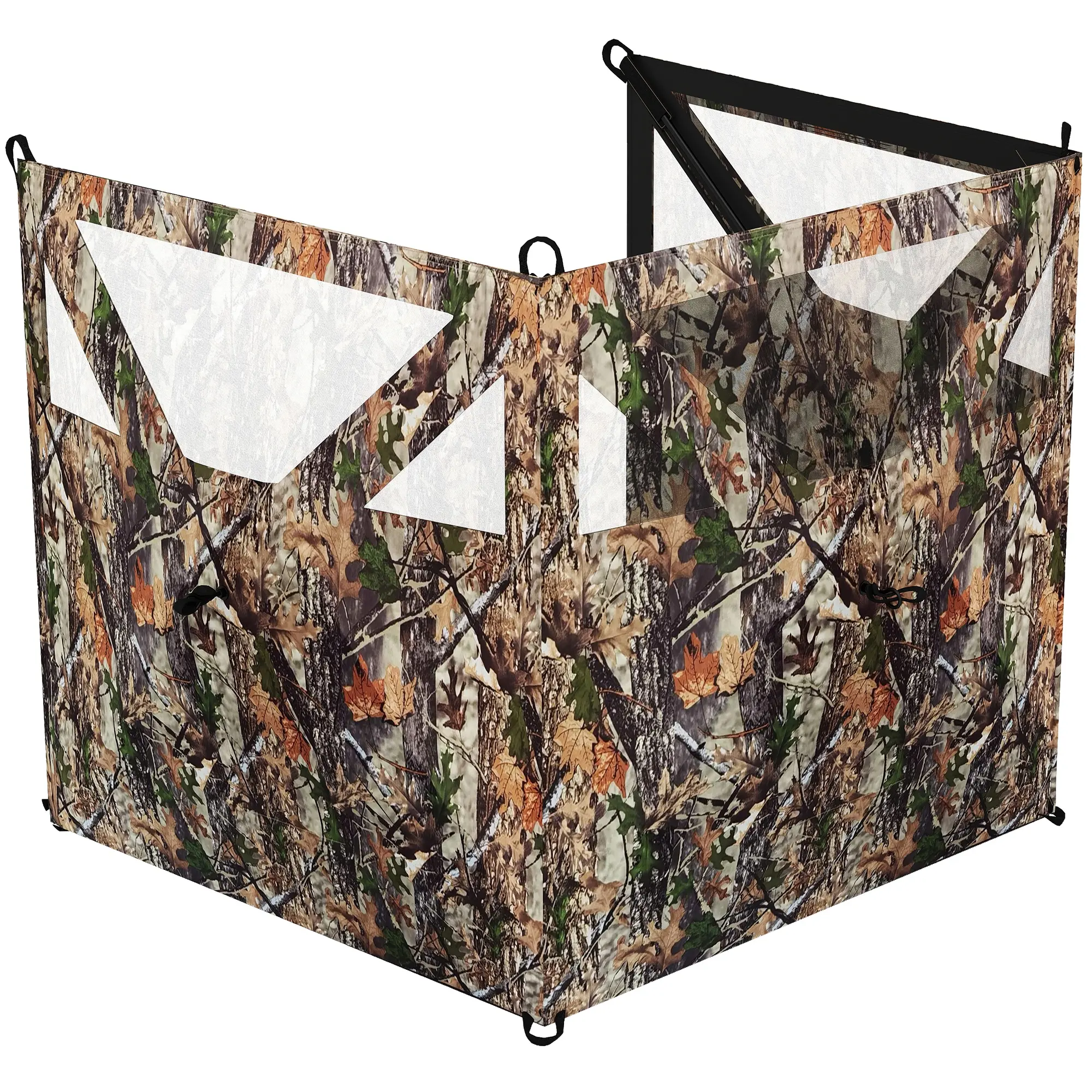 Outsunny Fiberglass Oxford Fabric Hunting Blind - 3-Panel Concealment Design, 1-Way Camo View, Maple Leaf Camo, Mesh Beach Wind Blocker Windscreen, 3 Storage Pockets, Guylines, Stakes, 176"x58.3", Camping Use