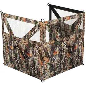 Outsunny Hunting Blind with One-Way View Mesh, 3-Panel Blind See Through with Wind Screen, 3 Storage Pockets, Guylines and Stakes, 176" x 58.3", Camouflage
