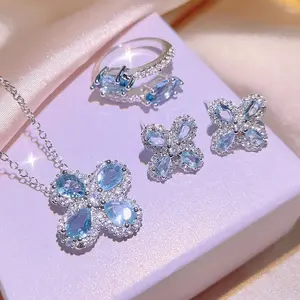 Beautiful Creative Four Leaf Clover Shape Jewelry 3pc. Sets for Women