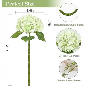 21" Real Touch Hydrangea Artificial Flowers with Long Stem & Leaves, Full Latex Faux Hydrangea Flowers for Home Decor Party Floral Arrangements Wedding Bouquets Centerpieces, Green 3Pcs Blue Decorative Fruit Plants Ornaments