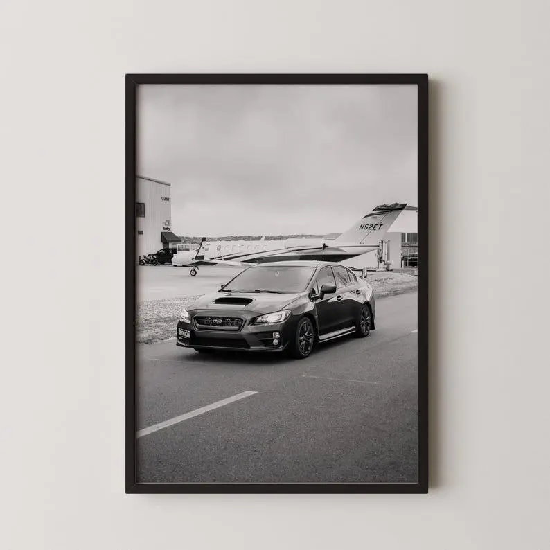 Subaru WRX Art Print: Black and White Sports Car Photography, Product without frame