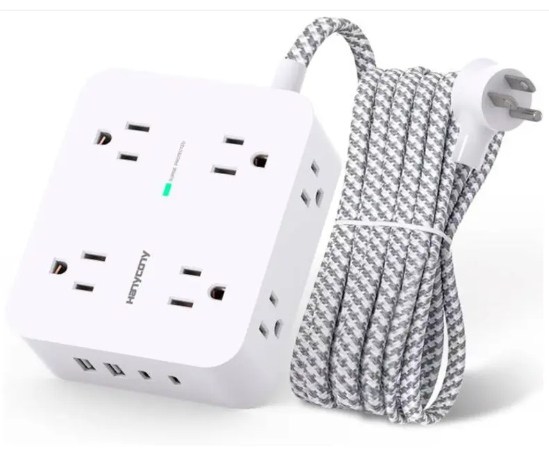 Surge Protector Power Strip - HANYCONY 8 Outlets 4 USB (2 USB C) Charging Ports, Multi Plug Outlet Extender, 5Ft Braided Extension Cord, Flat Plug Wall Mount Desk Charging Station for Home Office ETL