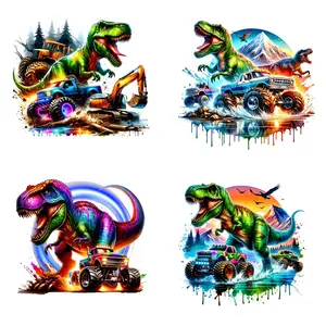 Dinosaur Pattern Iron-on Transfer Decals, 4 Counts/set Plastic Heat Transfer Patches for DIY T-shirts, Jeans, Masks, Backpacks, DIY Material